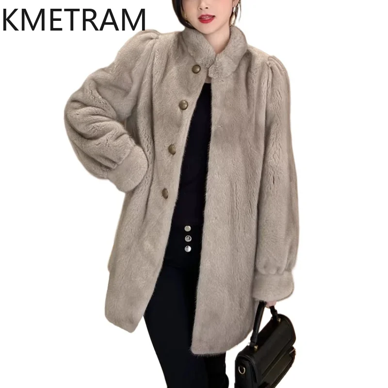 

KMETRAM Высококачественная куртка из 100% норки, женская куртка в стиле Old Money, средней длины, шуба из натурального норкового меха, зимняя женская одежда 2026 шуба