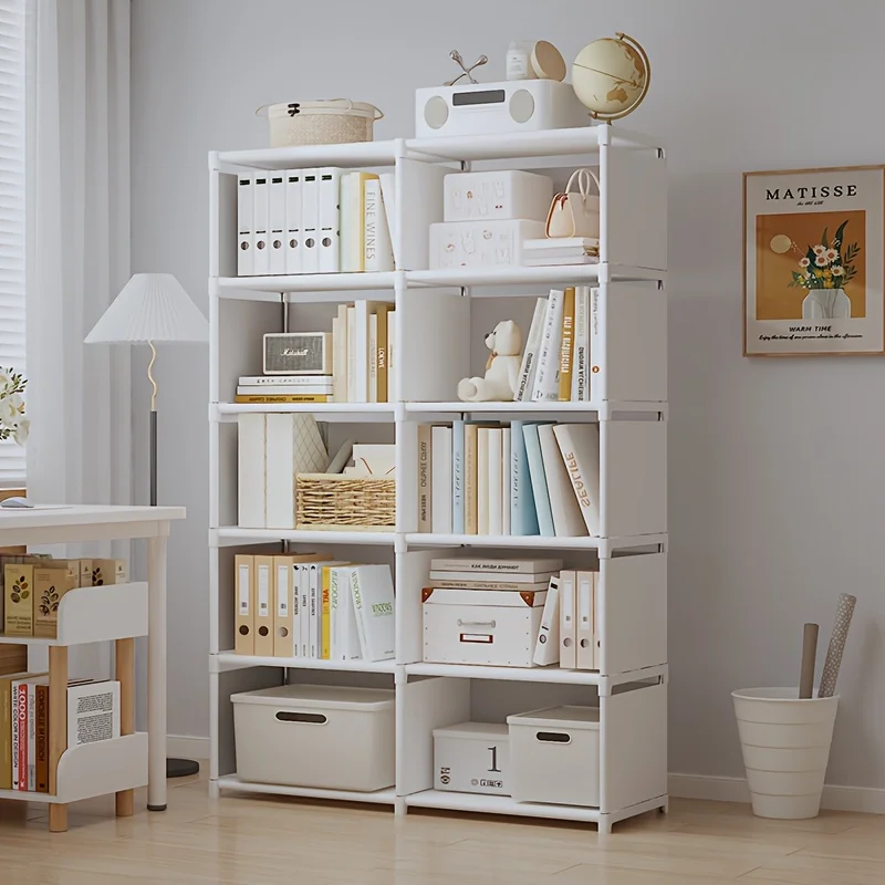 

Simple 6-Tier Double Row Bookcase Floor Standing Storage Shelf Reinforced Structure Not Deformable Easy Install Home Decor Fathe