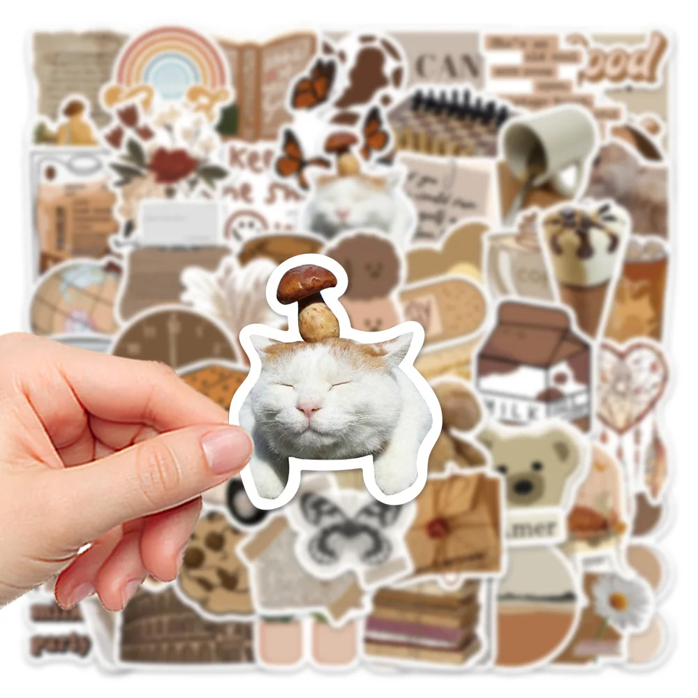 10/30/60PCS Vintage Brown Style Graffiti Stickers Decals Aesthetic Vsco PVC Classic Toy Gift DIY Suitcase Laptop Phone Notebook