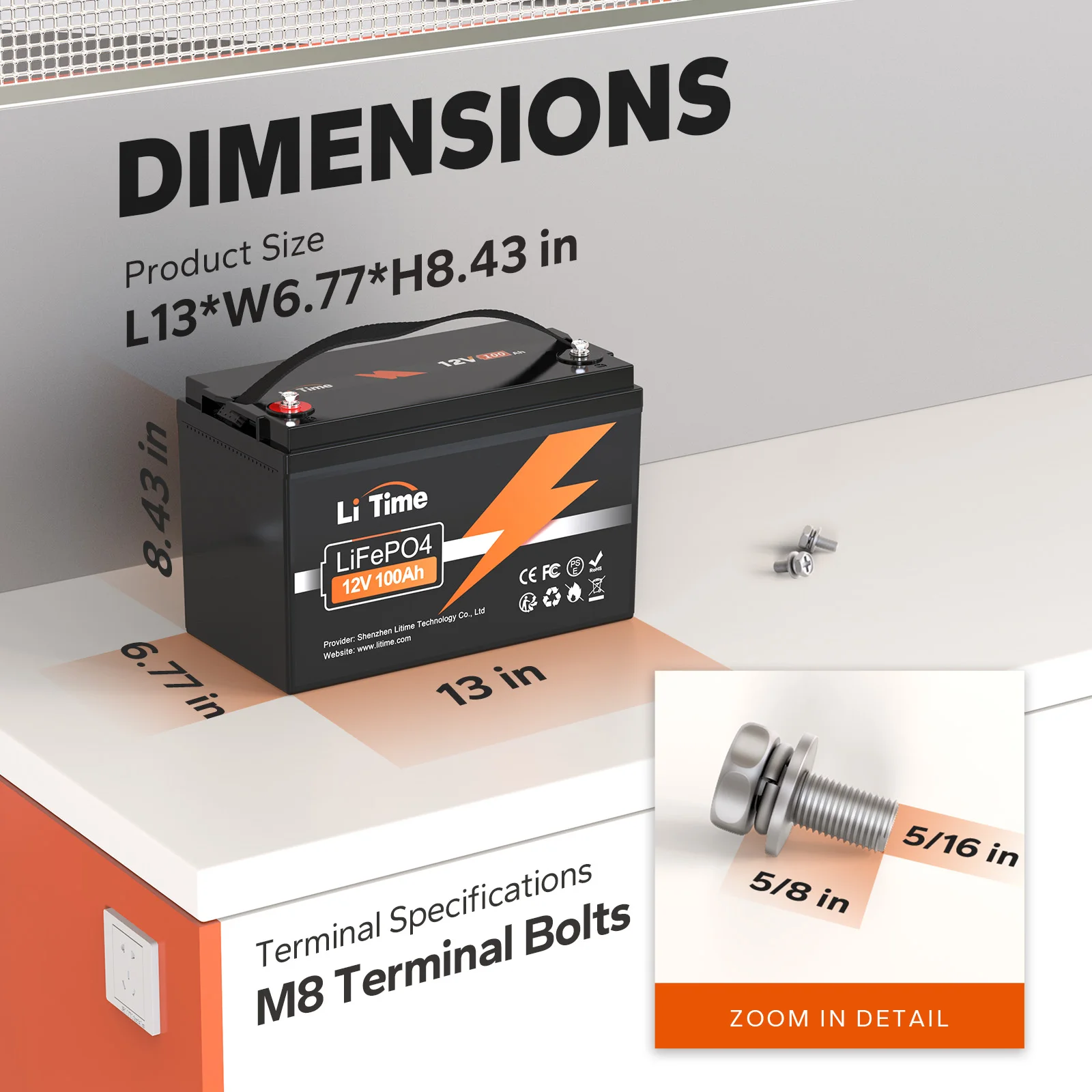 LiTime 12V 100Ah RVリチウム電池 充電式LiFePO4 最大15000サイクル 