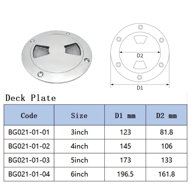 Boat Deck Plate 316 Stainless Steel 3 Inch 4 Inch 5 Inch Deck Inspection Cover Screw-out Deck Plate for Yacht Marine Hardware