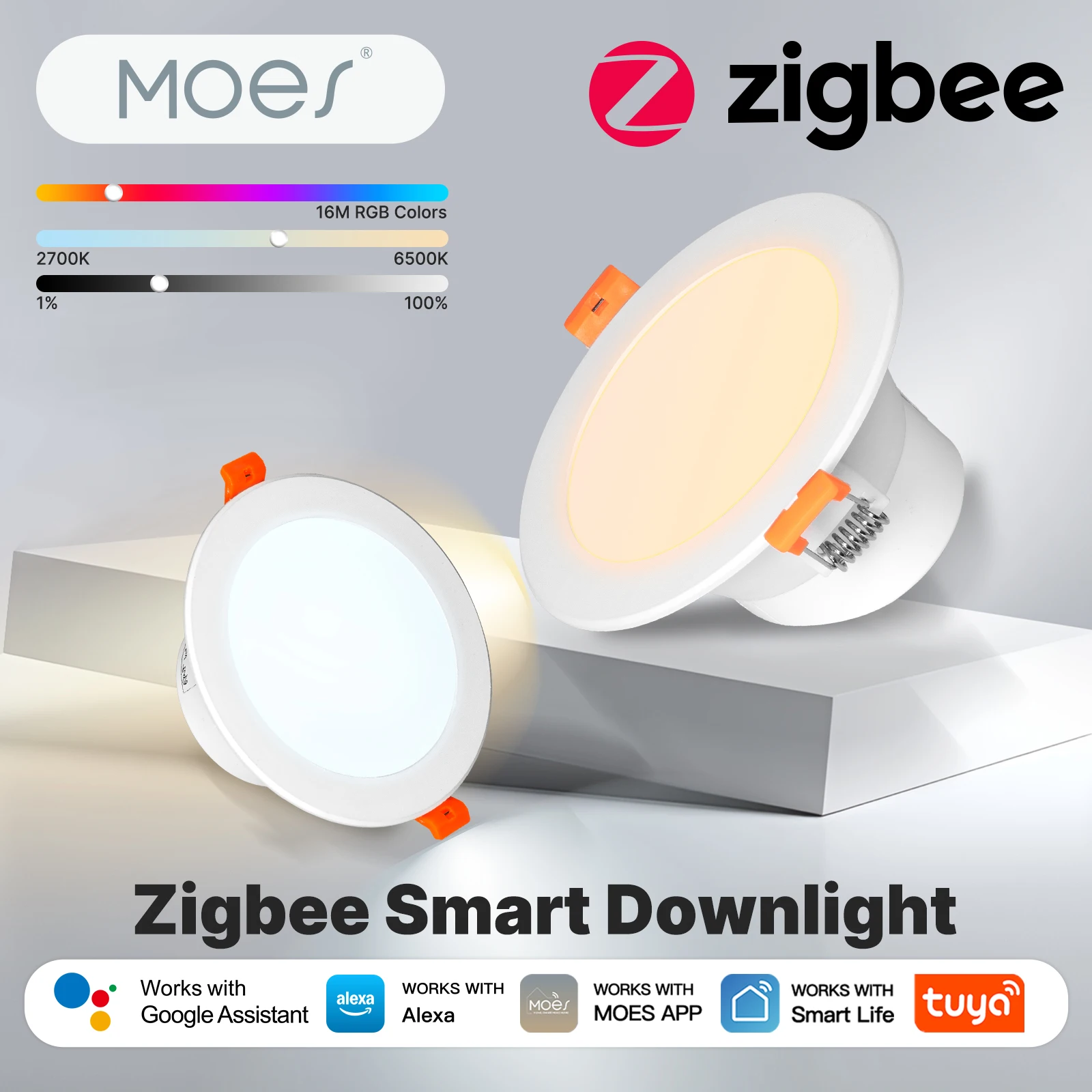 Zigbee Smart LED Downlight RGB CCT 2700K‑6500K Dimmable Recessed Ceiling Light Tuya App Voice Control Works with Alexa Google Ho