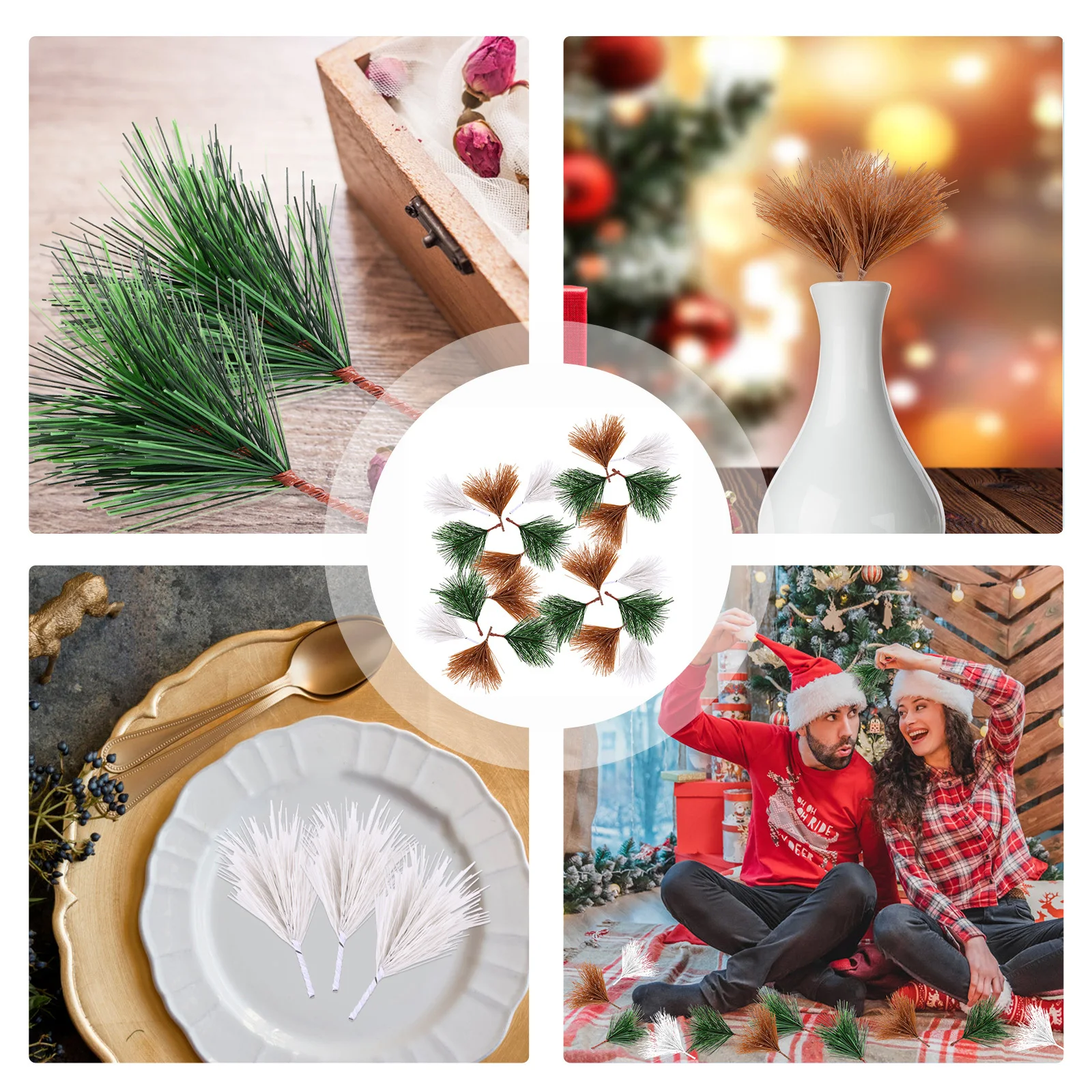 

30Pcs Realistic Pine Branch Ornaments Lightweight Plastic Simulated Pine Needles Christmas Wedding Photo Props DIY Bouquet