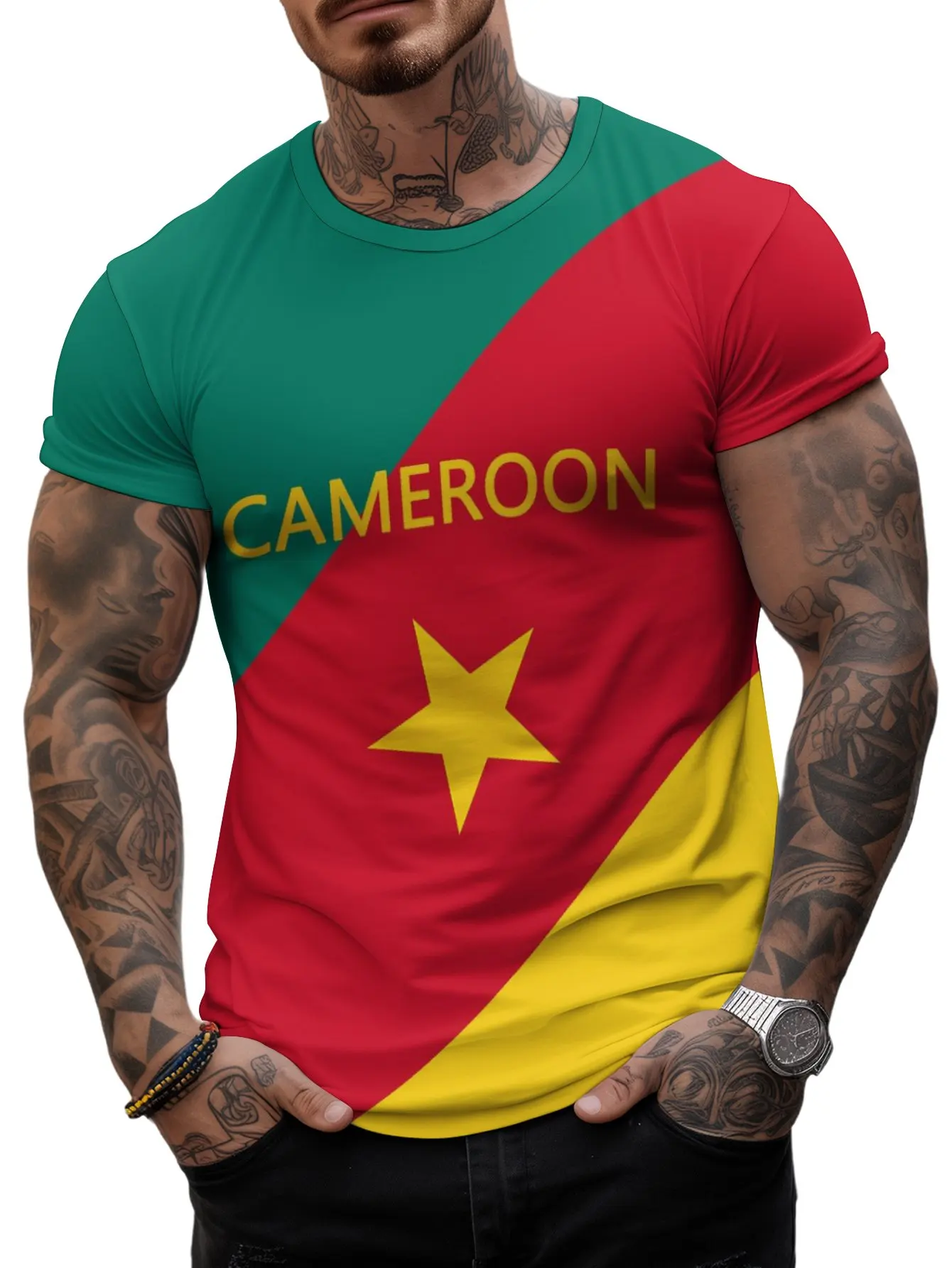 Cameroon Men\'s T-shirt Fans Flag Football Soccer Jerseys Oversized tops Sports Night Run Hiking Camping Speed Dry Fitness Casual