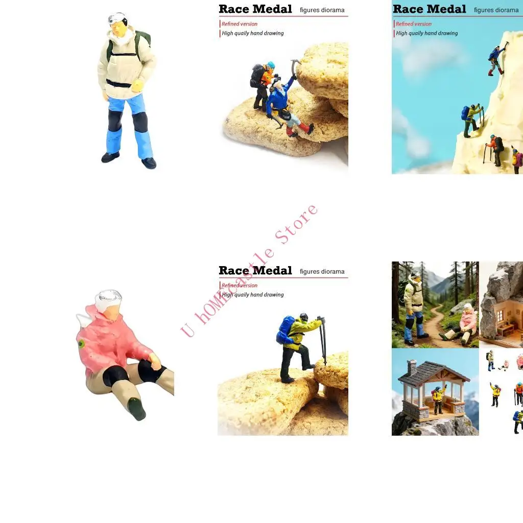 63HF Detailed 1 Scale Resin Mountaineering Backpackers Miniature Scene For Collectors And Decors Lover