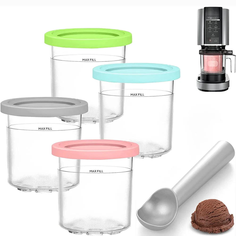 2/4Pcs Ice Cream Pints Cups For NINJA- CREAMI NC300s Series Ice Cream Maker Replacements Storage Jar With Sealing Lids