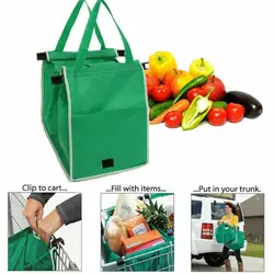 Foldable Tote Handbag Large Trolley Clip-to-cart Grocery Reusable Shopping Bags Food Storage Bags Clip-To-Cart Supermarket Bags