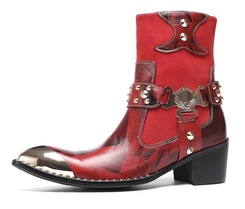 Designer Stil Männer Stiefeletten Gemischte Farbe Echtes Kuh Leder High Heels Mann Chelsea Schuhe Niet hochhackigen Modell Luxus stiefel – Detail 5
