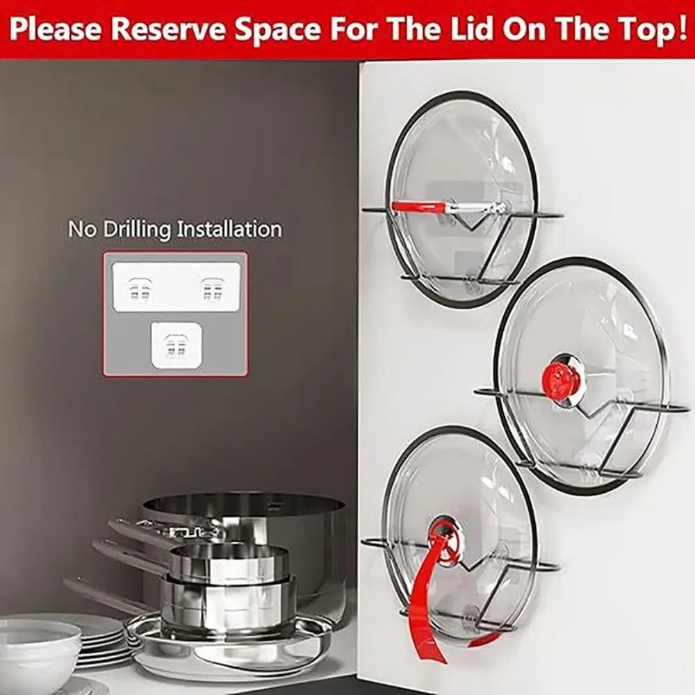 New Self Adhesive Pot Lid Holder Wall-Mounted Kitchen Storage Tool Kitchen Storage Rack Hanging Holder Storage Rack