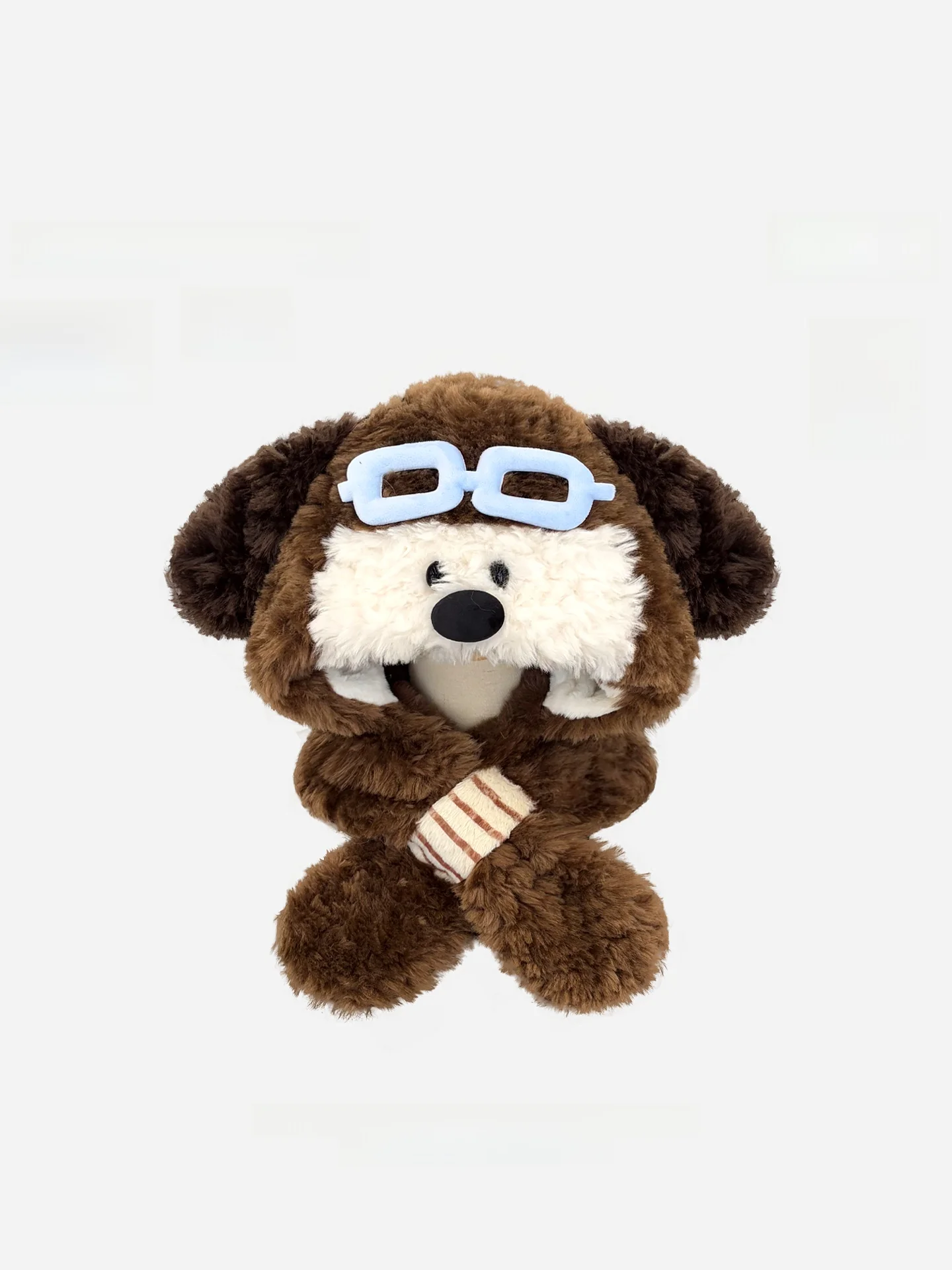 thickened-plush-hat-scarf-set-cute-cartoon-dog-flying-winter-women's-style-integrated-hooded-neck-warmer-comfortable-casual-wear