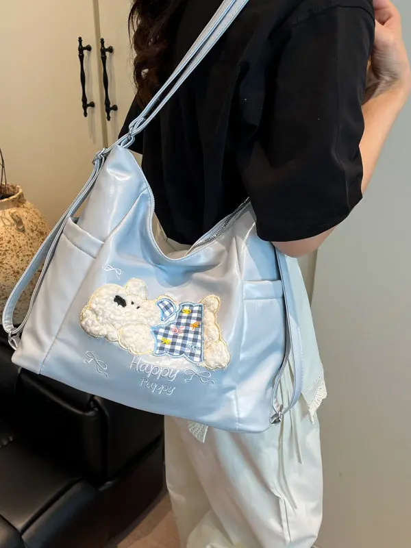2026-new-simple-large-capacity-commuter-versatile-single-shoulder-bag-fashion-popular-bichon-dog-double-shoulder-bag-for-women