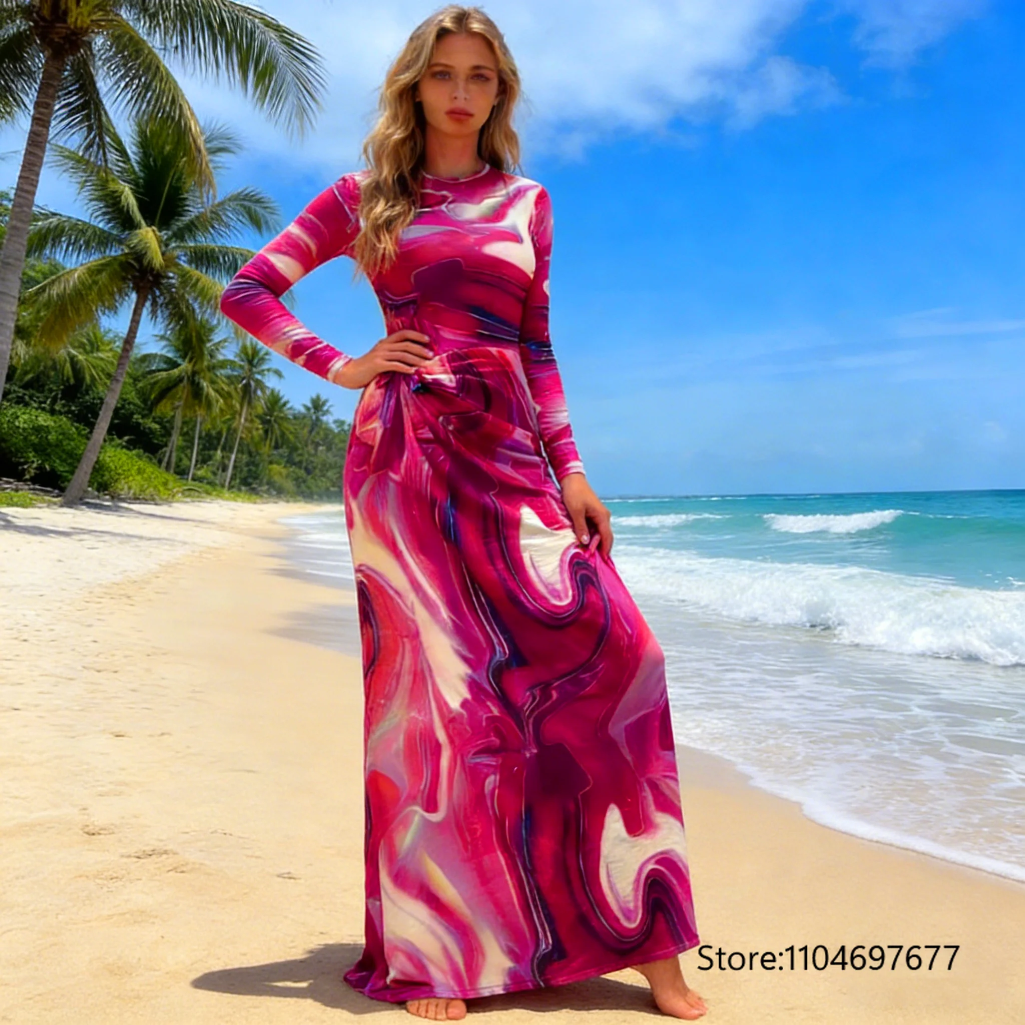New Summer Burkini Muslim Womens Swimwear long sleeve swimsuits Red flower printed beach smock gauze swimsuits for Muslim Grils