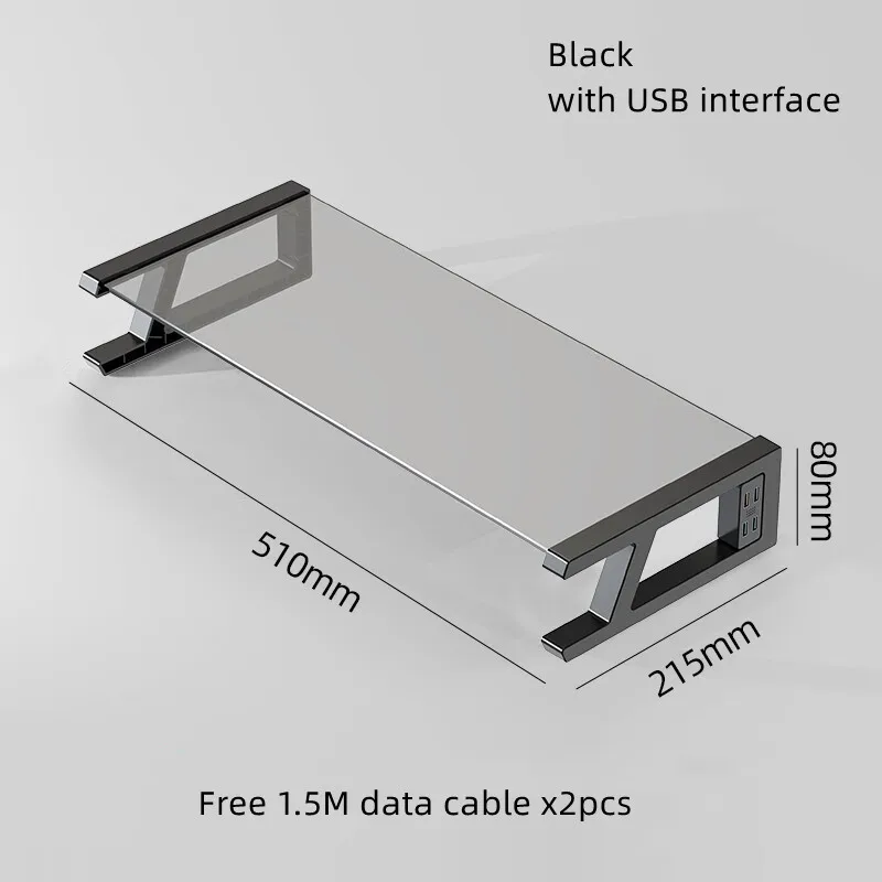 Imagem -05 - Suporte de Vidro Temperado Riser do Monitor do Computador Desktop Stand e Armazenamento Rack Portas Usb Capacidade 20kg