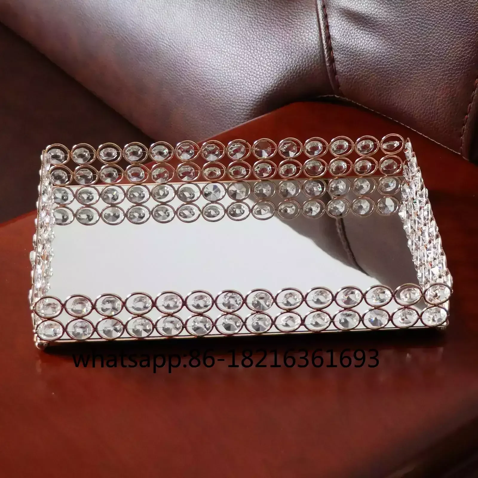 

3 Size - Mirrored Tray Home Decor Crystal Vanity Makeup Perfume Jewelry Tray 30x20x5cm
