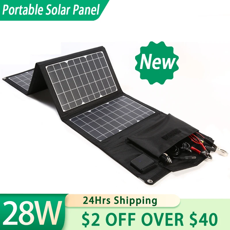 

Upgraded 28W 18V Portable Solar Panel Charger Type-c USB DC Camping Foldable Panels For Moblie Phone Laptop Charge Power Station