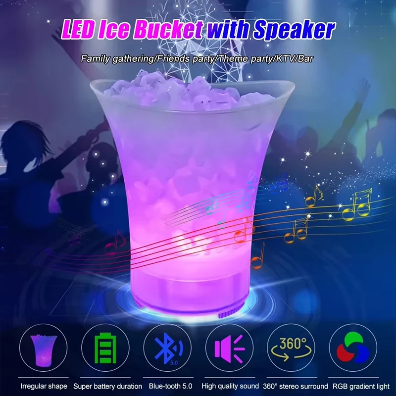 LED Ice Bucket With Bluetooth Speaker 5L Large Capacity Wine Ice Bucket Drink Containers With Multi Colors Changing For Party - Image 2