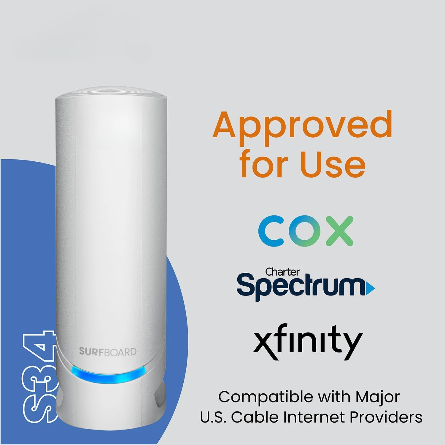 لوح التزلج S34 DOCSIS 3.1 مودم كابل متعدد جيجابت معتمد لـ Comcast Xfinity وCox والمزيد 2.5 جيجابت في الثانية Max Int