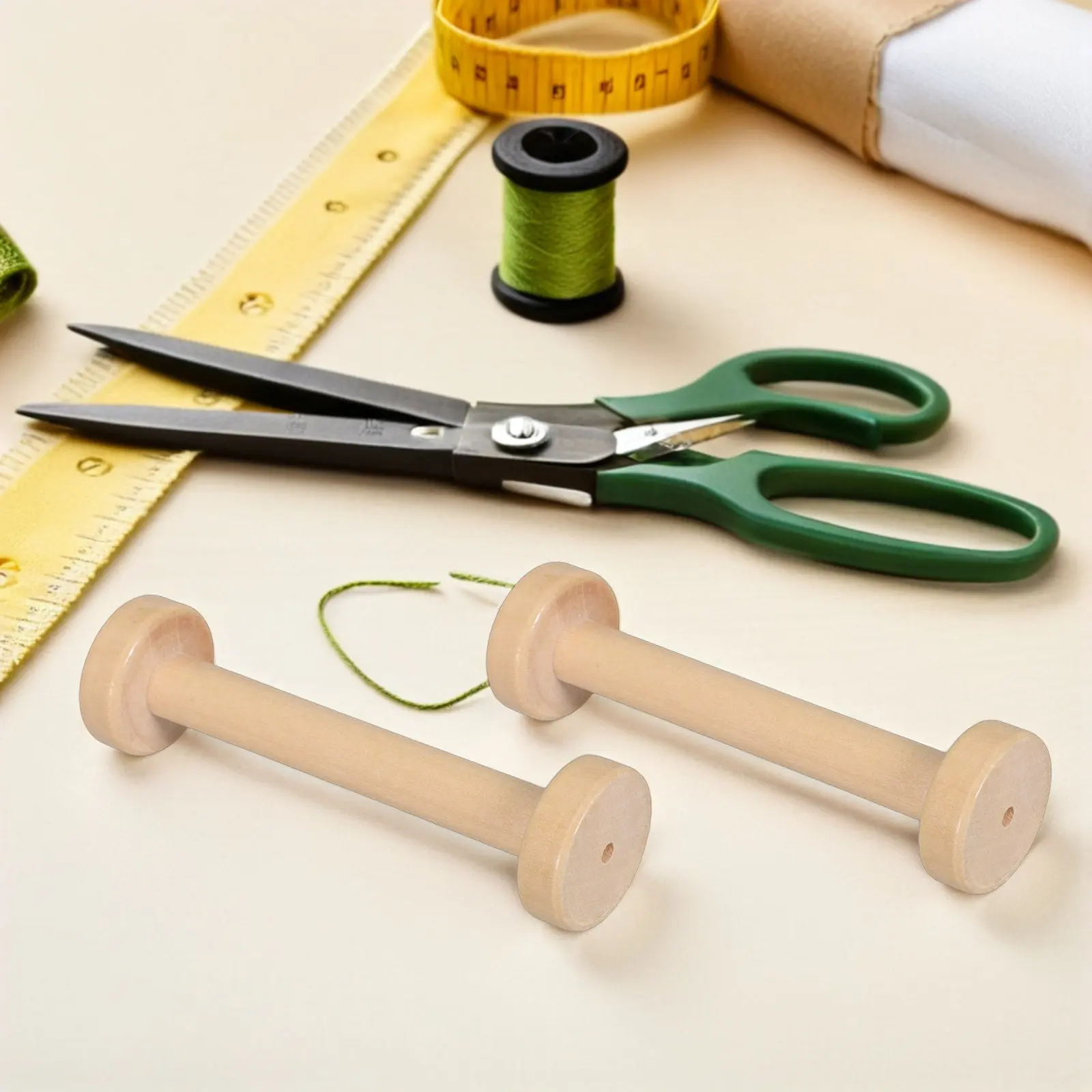 5Pcs Wooden Spools Natural Vintage Bobbins Hand-Polished Smooth Finish for DIY Cotton Cord Ribbon Yarn Crafts 3.78x1.1in Rustic view 6