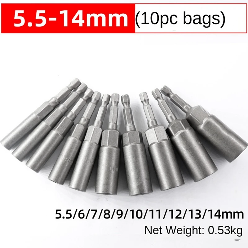 GTBL 20Pcs 5.5Mm-14Mm Hex Socket Sleeve Nozzles Nut Driver Set For Power Drills Impact Drivers Power Screwdriver Handle Tools