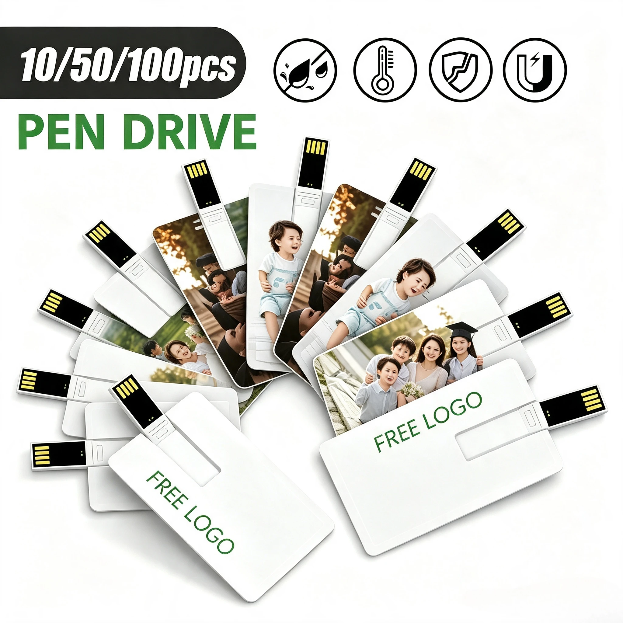 10/50/100PCS 2.0 Pendrive Super Slim Credit Card USB Flash Drive Pen Drive 4GB 8G 32G 64G Bank Card Model Memory Stick Free Logo