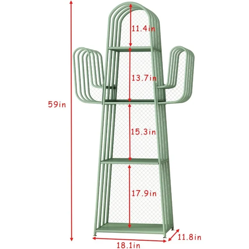 DOORXIF 4-Tier Ladder Green Bookshelves Freestanding, Cactus Bookcase Storage Organizer Closet Corner Metal Display Cabinet