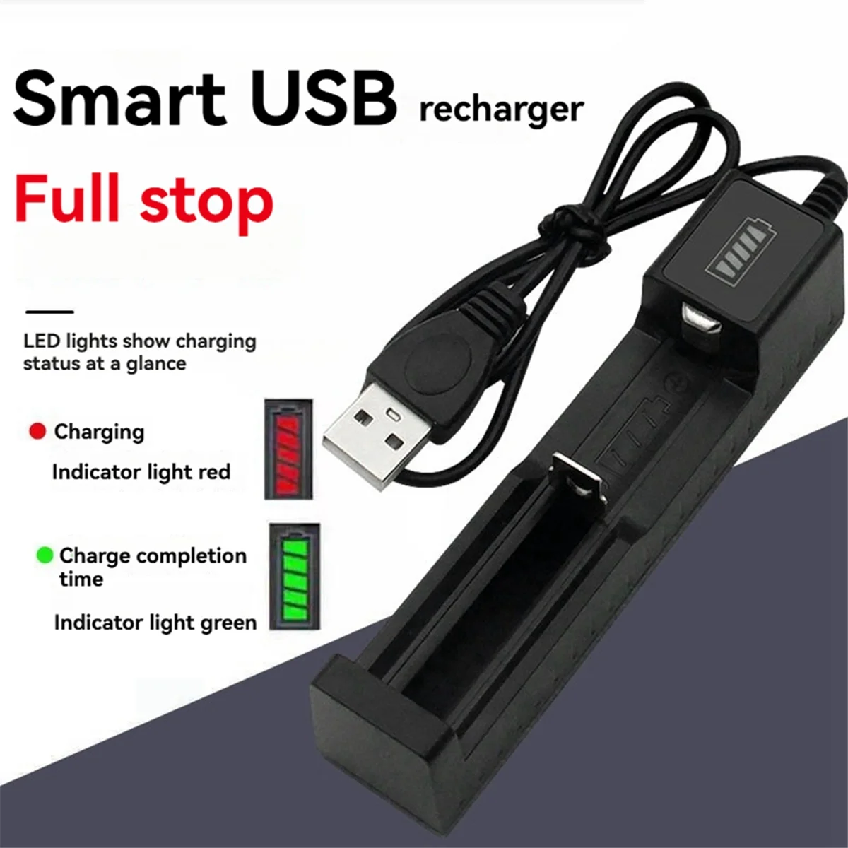 QA88X 2Pcs 18650 Battery Charger USB Single-Slot Universal Charger with Slide Design for Rechargeable Lithium Batteries