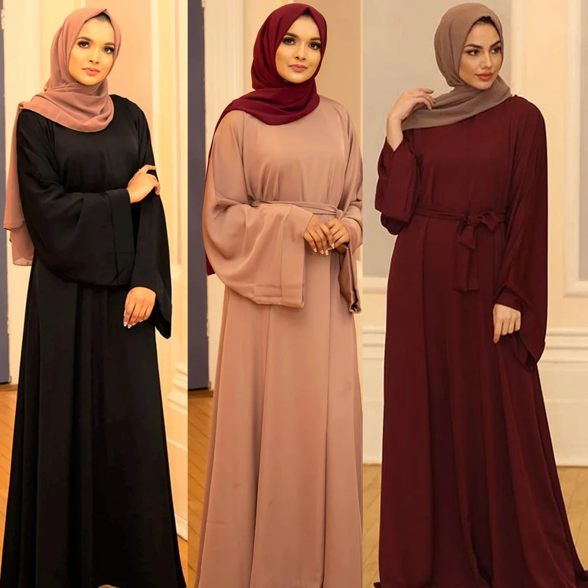 

2024 Solid Loose Dubai Muslim Abayas Women Dress Robe Sunday Clothes Islamic Modest Clothing Prayer Turkish Long Maxi Dresses