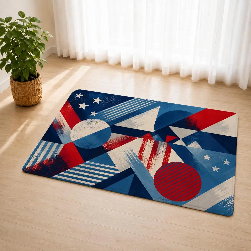 Patriotic Eagle Blue Stars Floor Mat Flannel Rug Soft Non Slip Door Mat For Bathroom Bedroom Kitchen Living Room Home Decor