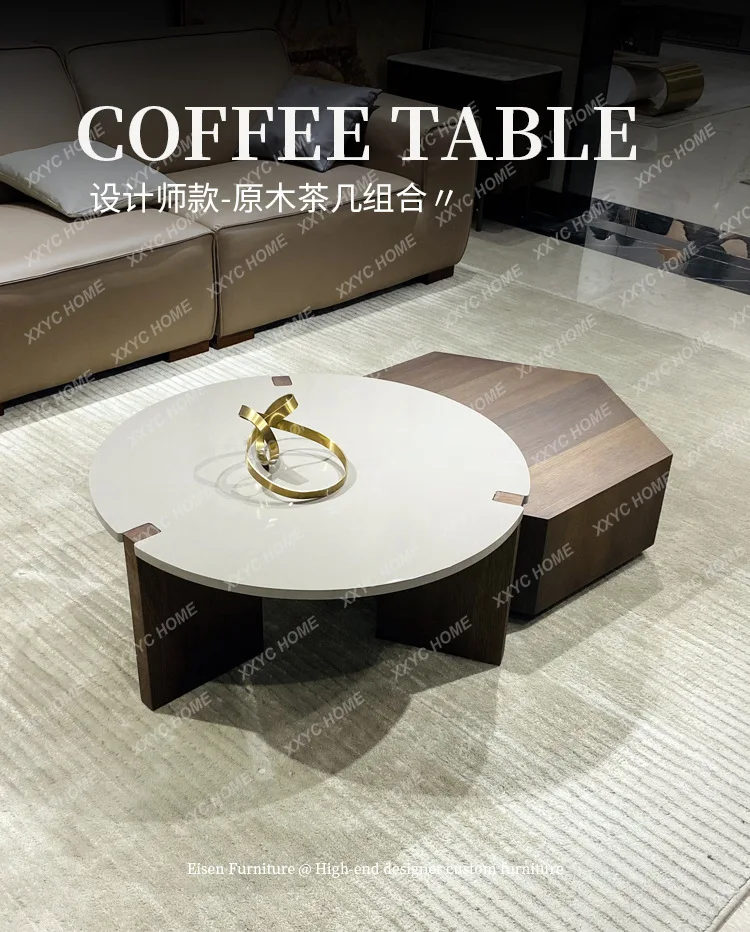 

HMJminimalist solid wood coffee table round antique household small apartment living room retro wind wabi sandy wind walnut colo