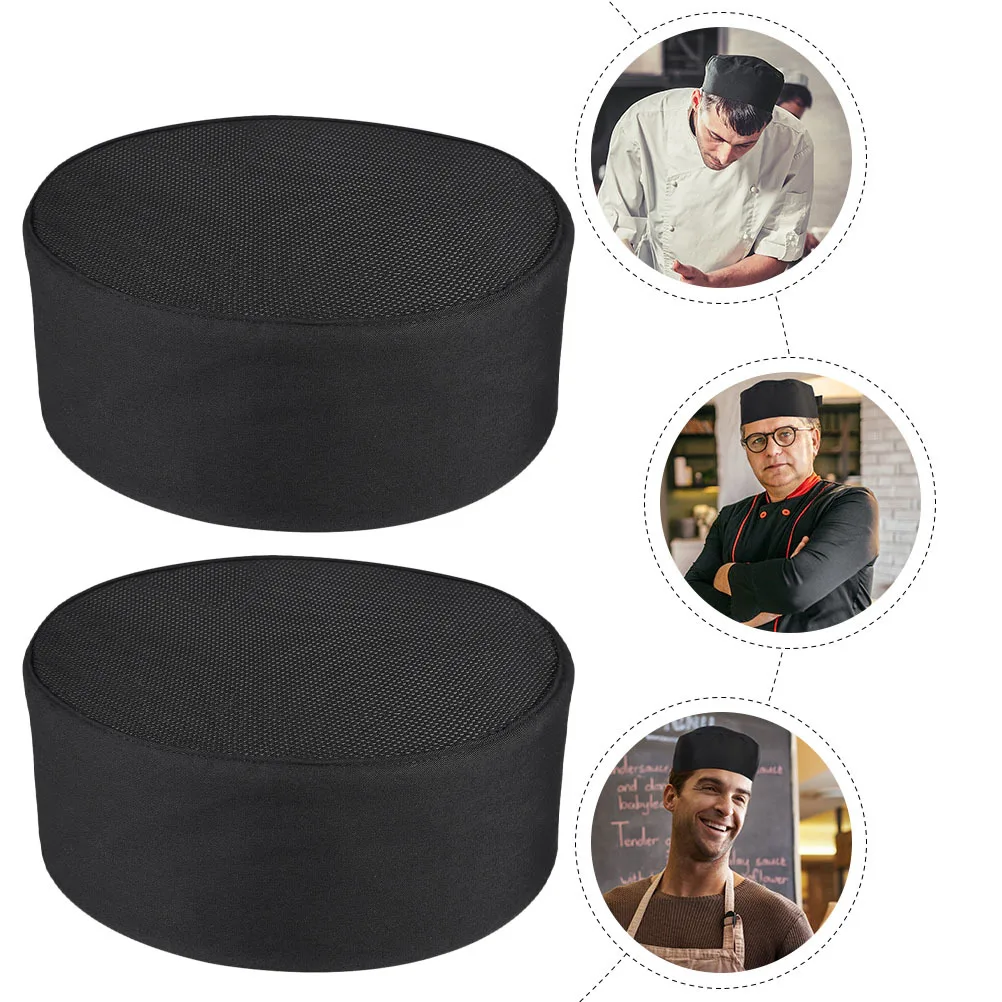 2Pcs Black Chef Cap Multi-Purpose Lightweight Net Hat for Hotel Kitchen Staff Catering Workers Fashionable Adjustable Working