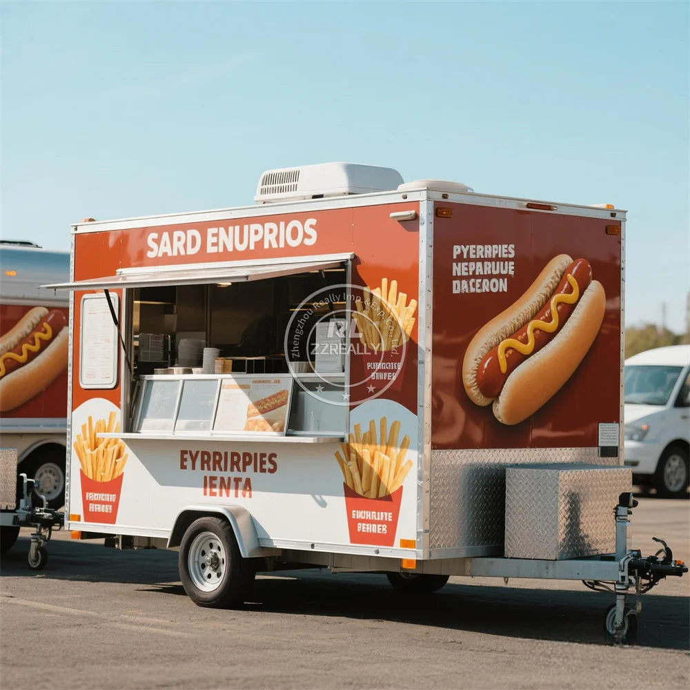 

Stainless Steel Food Truck Customized Size Fully Equipments Coffee Pizza Fast Food Trailer Cart Sale