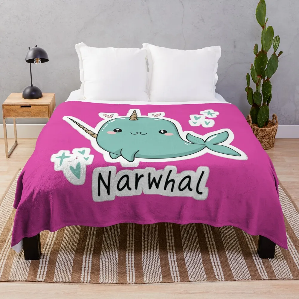 Cute Turquoise Narwhal Sticker _ Cute Turquoise Narwhal Throw Blanket Giant Sofa Camping Luxury Thicken Blankets