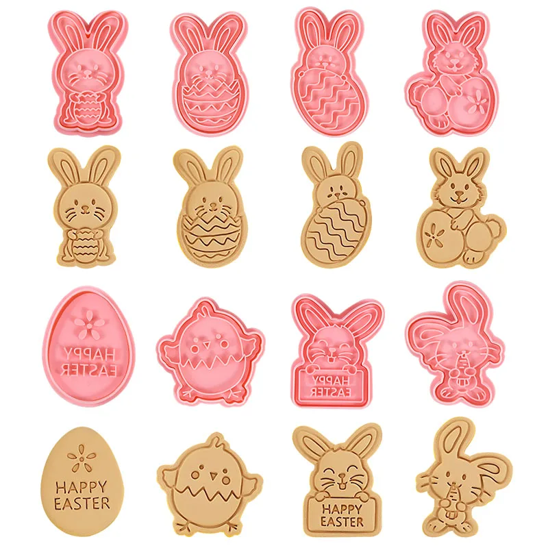 1 Set Easter Egg Rabbit Chicken Shape Cookies Cutter Plastic Fondant Biscuit Mould Cake Mold Baking Tool Happy Easter Decoration