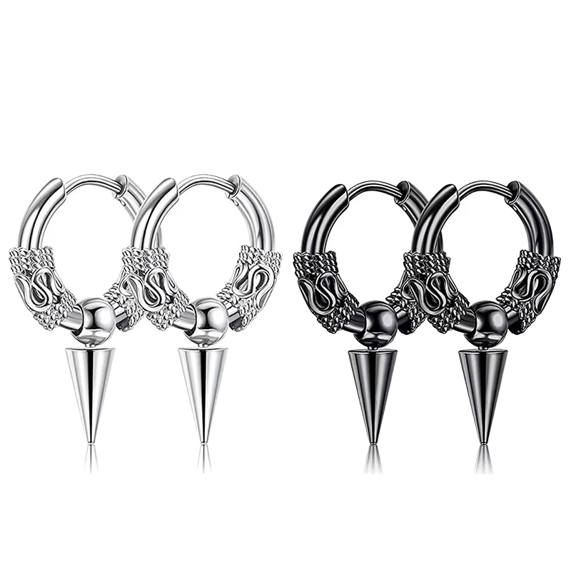 Punk Totem Pendant Earrings Stainless Steel Ear Hoops for Men and Women