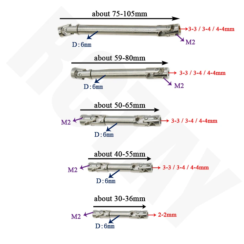 Telescopic Drive Shaft Universal Joint Transmission Shafts Cardan Shaft Spline Coupling for RC 4WD Crawler Military Car