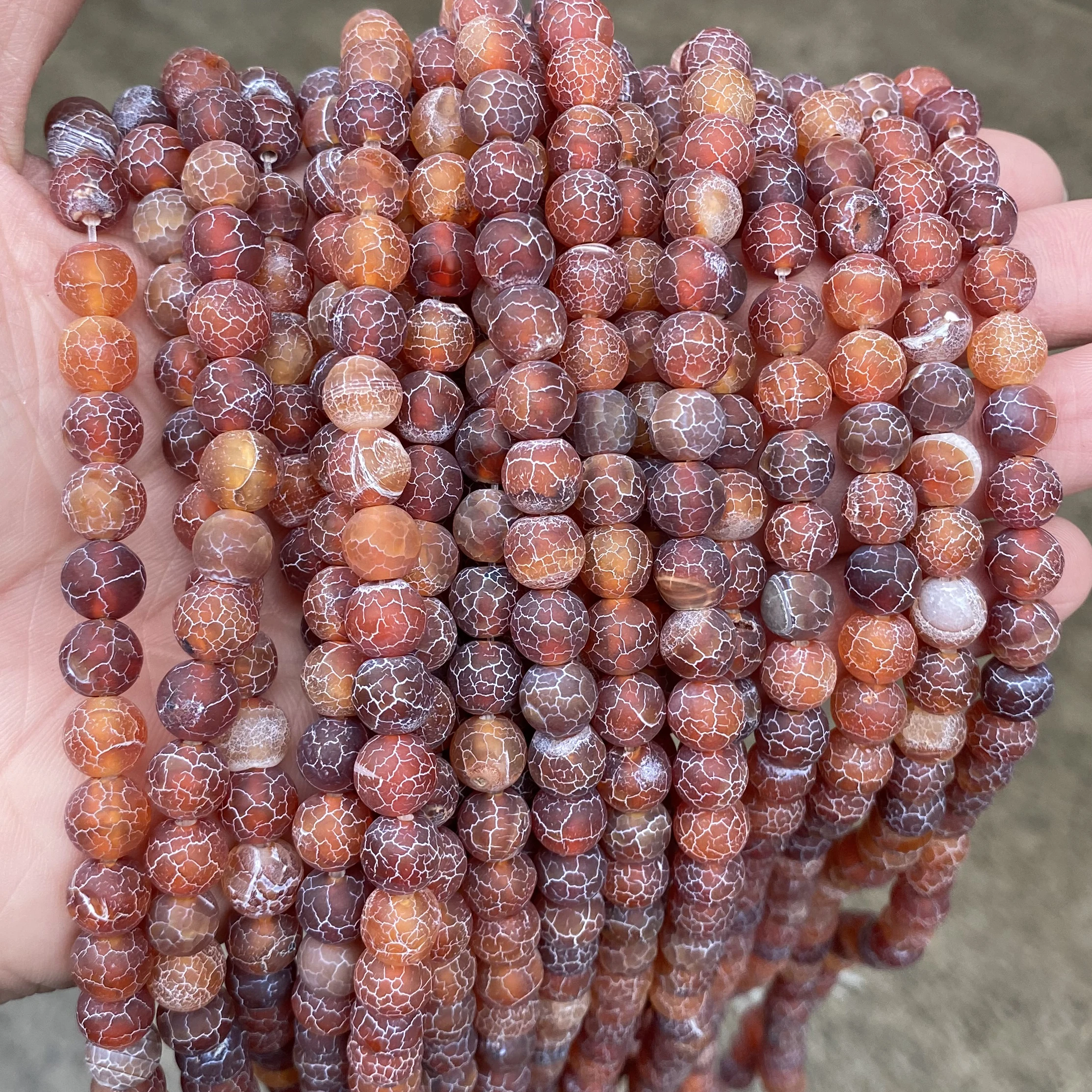 4 6 8 10mm Natural Red Weather Cracked Agates Stone Beads Round Loose Spacer Beads For Jewelry Making DIY Bracelet Necklace