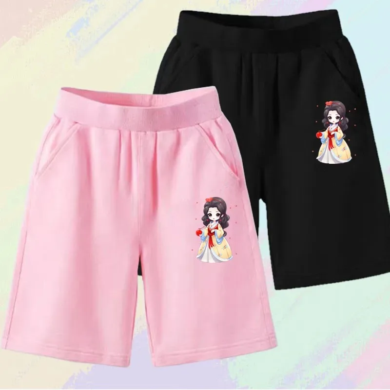 Kids Girl 3-14 Years Cotton Shorts Fashion Summer Cute Princess Print Five Point Straight Thin Short Pants Outer Wear