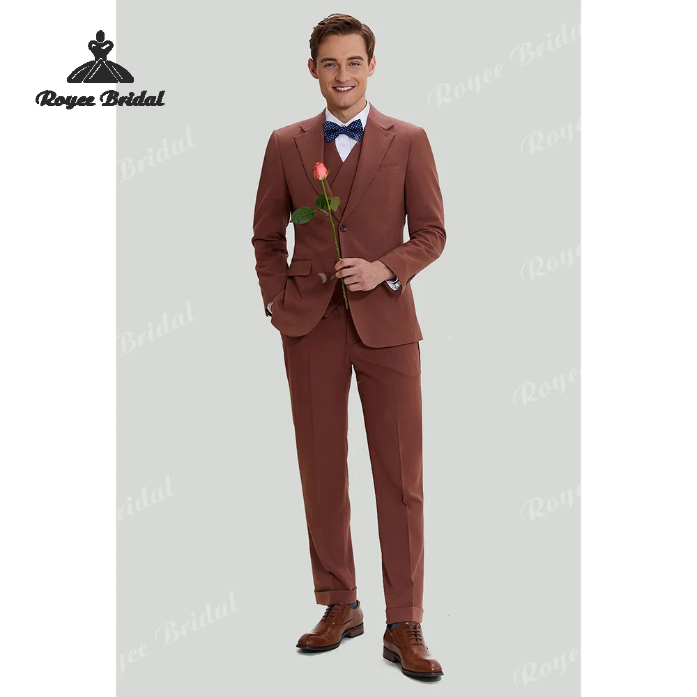 Three Piece Single Breasted Men's Wedding Suit 2026 Notched Lapel Formal Evening Prom Suit costume homme mariage