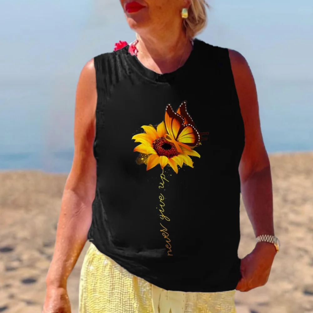 Rheaclots Women's Never Give Up Sunflower Printed Tank