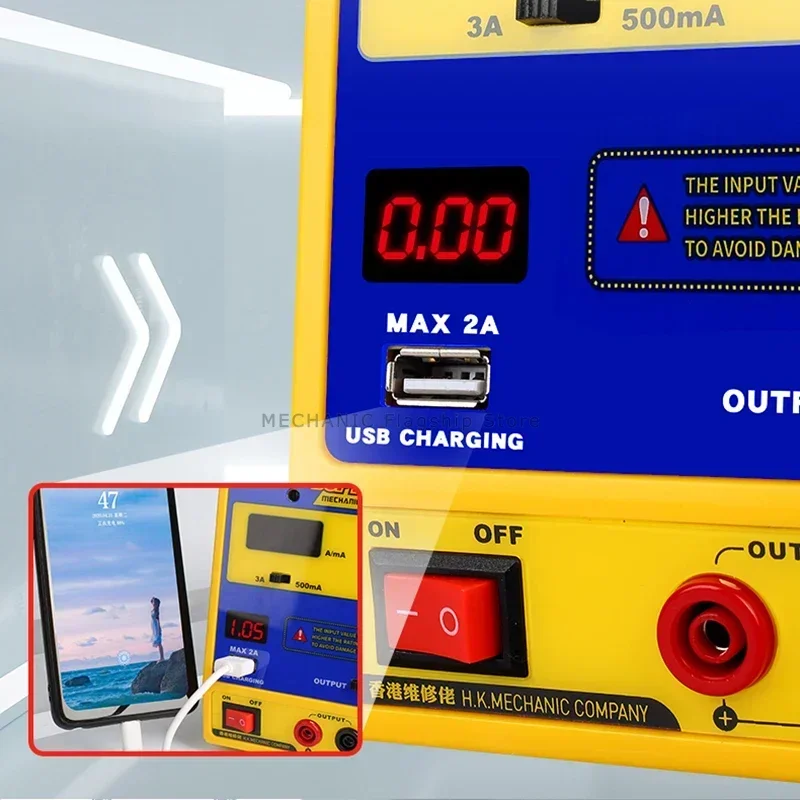 Imagem -03 - Mechanic-dc Fonte de Alimentação Ponteiro Duplo Led Inteligente Fonte de Alimentação Cnc Notebook Computador Reparação Telefônica Detecção 15v 5a