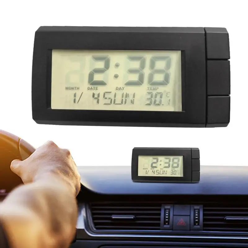 Digital Display Car Clock Thermometer Auto Light Weight Color Display Thermometer Vehicles Inside Outside Temperature Meter