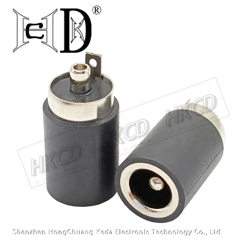 5pcs 180 ° vertical socket DC083C with black rubber shell, vertical circular DC seat with two legs and spring clips 5521/5525
