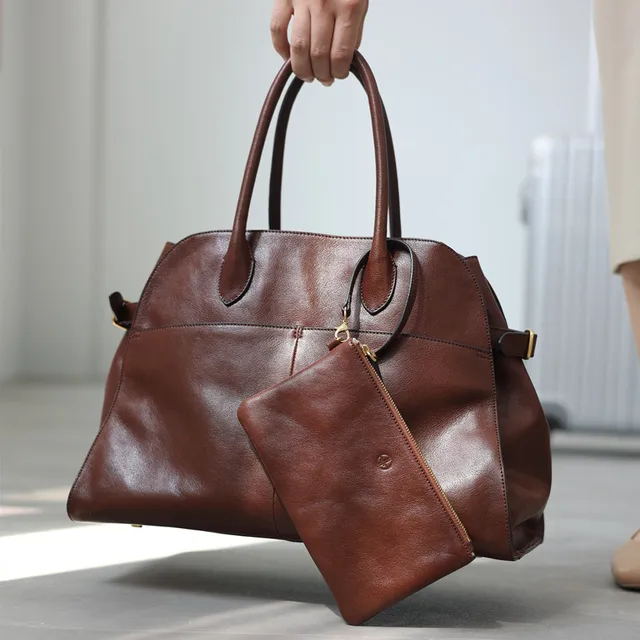 Damska torba z prawdziwej skóry o dużej pojemności, damska retro luksusowa teczka, torebka na ramię ze skóry bydlęcej w stylu vintage