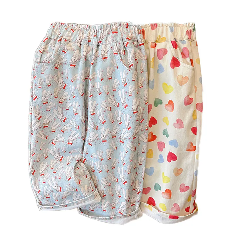 Girls Pants Spring Autumn Print Love Rabbit Trousers for Kids Fashion Children Casual Joggers Baby Loose Clothes 1-8years