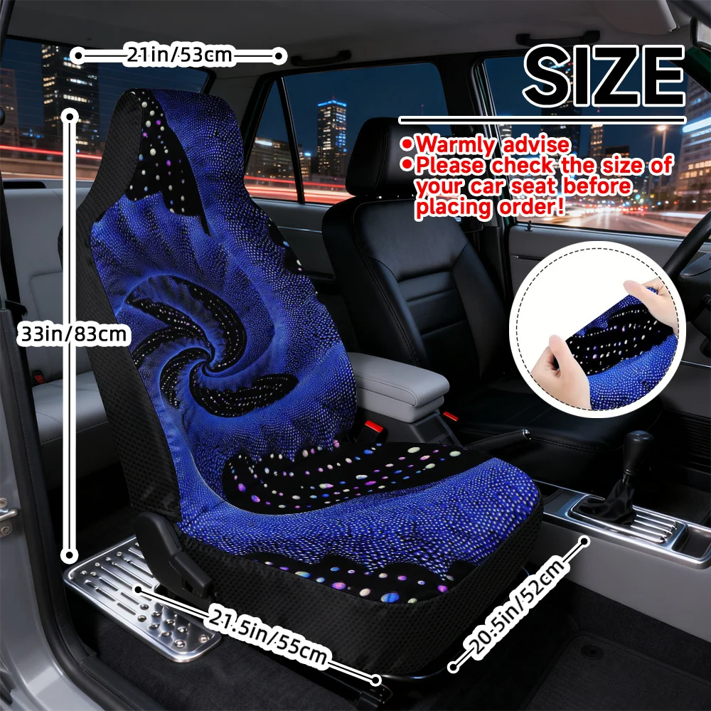 2pcs Modern Blue Spiral Dots Print Car Covers | Comfortable, All Season Use, Universal Fit For Most Vehicles, Stylish Interior U