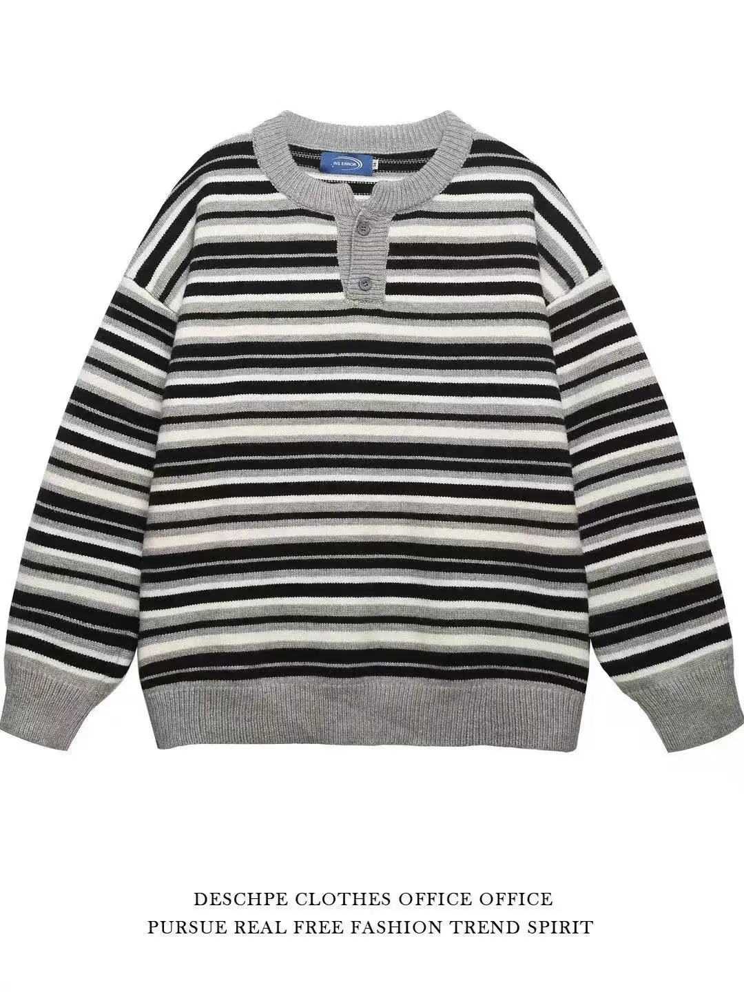 

Американский ретро-свитер в полоску с воротником Хенли, свободный вязаный топ для мужчин и женщин, осенне-зимний, из полиэфирного волокна