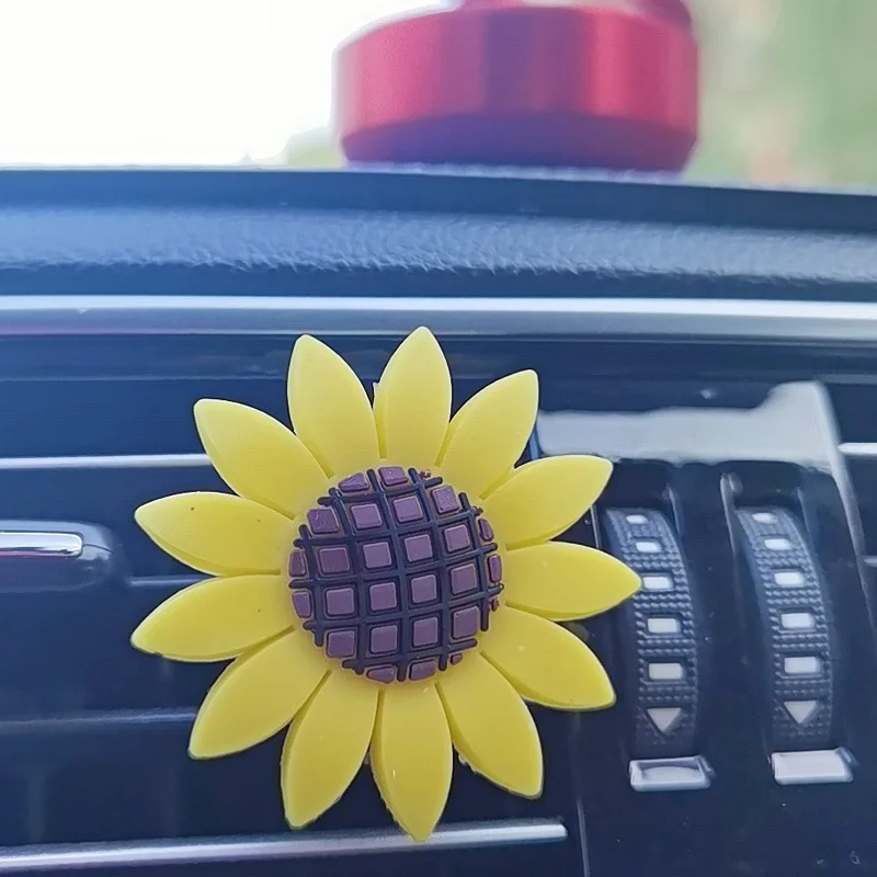 Sunflower Car Air Outlet Decoration Cartoon Creative Smile Fragrance Car Perfume Clip Car Interior Decoration