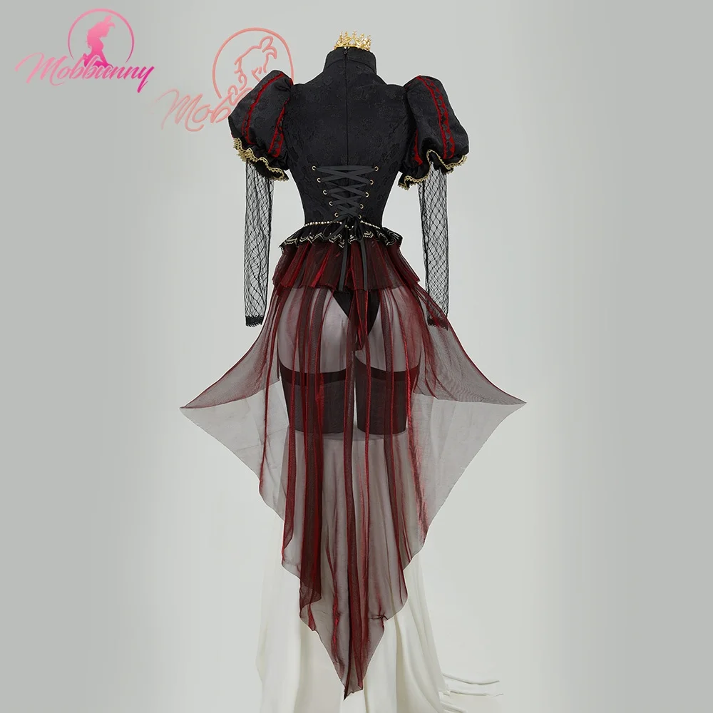 MOBBUNNY Queen Derivative Cosplay Costume Women Lingerie Bodysuit Gothic Vintage Style Heart Cutout Bodysuit with Gloves Crown