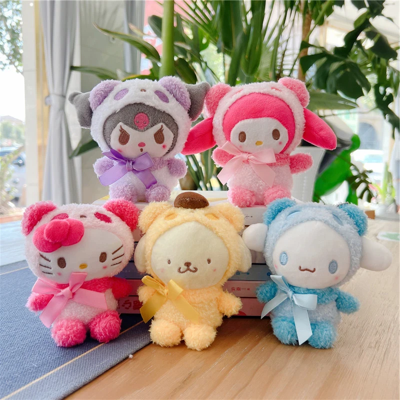 Sanrio Plush Keychain for Backpack Decoration Cartoon Animal Stuffed Pendan Doll Hello Kitty My Melody Kuromi Cinnamoroll Kawaii