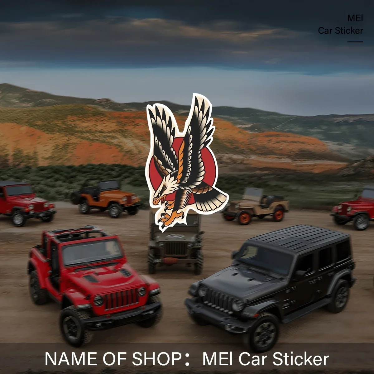 

1 шт. автомобильная наклейка Majestic Eagle — яркий дизайн с красным кругом, идеально подходит для любителей внедорожников